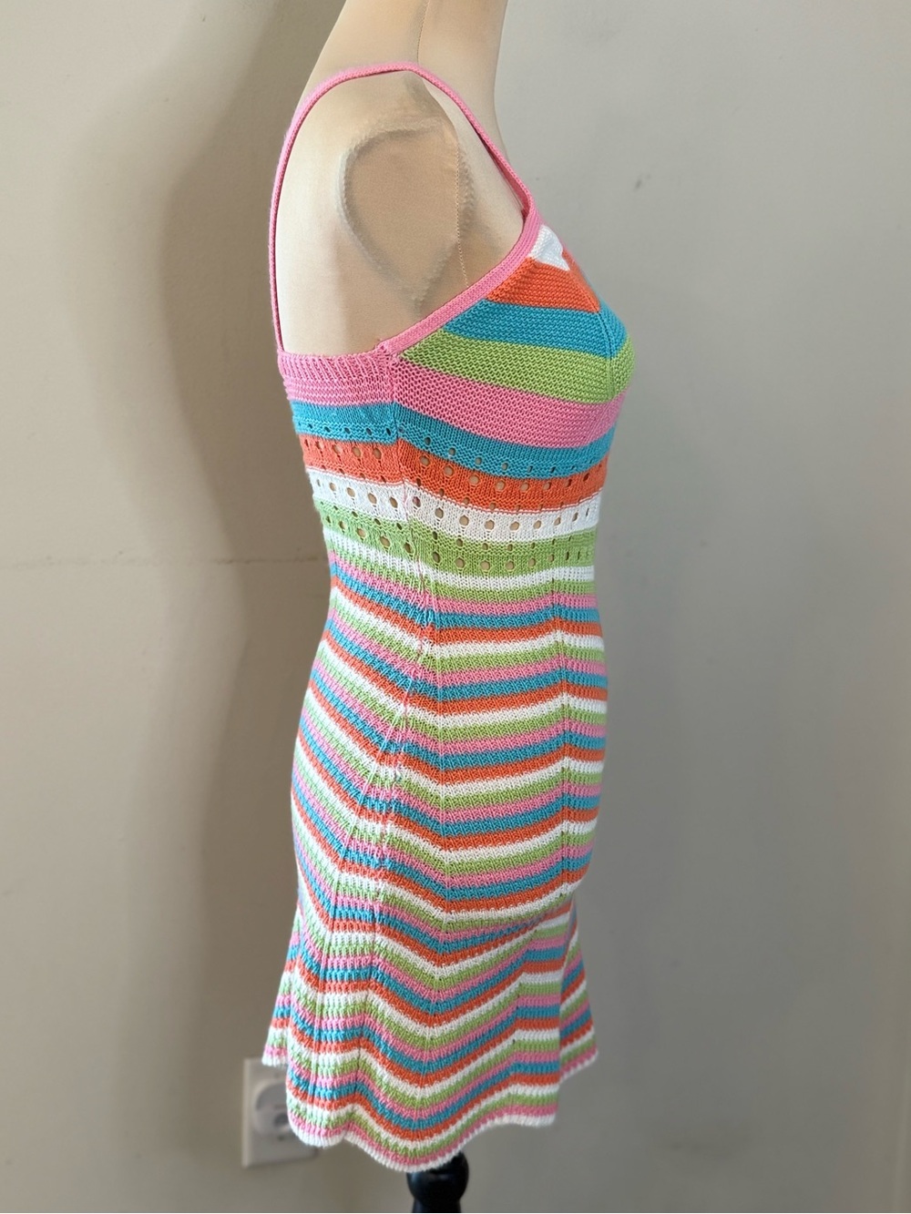 Crave Fame crochet knit sleeveless mini dress pastel retro 70s SM - Picture 2 of 12